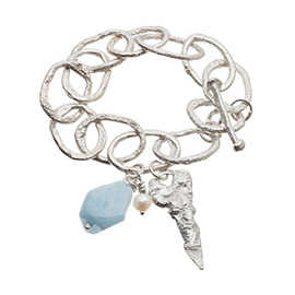 JR2AQ Melted chunky chain bracelet with large aquamarine and pearl