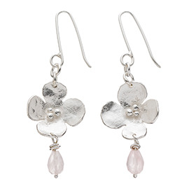 JR11RQ Melted flower earrings with rose quartz