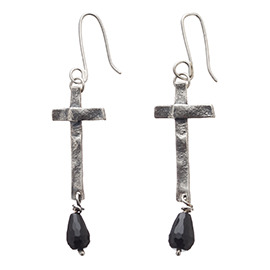 BT3 Oxidised silver earrings with melted cross and black onyx stones