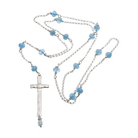 R1 Blue quartz rosary necklace with melted cross
