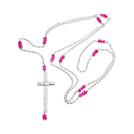 R2 Ruby and rose quartz rosary necklace with melted cross