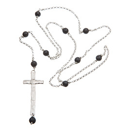 R3 Black lava rosary necklace with melted cross