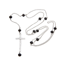 Black onyx rosary necklace with melted cross