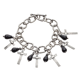 BT2 Oxidised Silver Bracelet with Meted Crosses and Onyx Stones