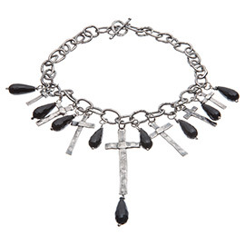 BT2 Oxidised SIlver Necklace with Melted Crosses and Onyx Stones