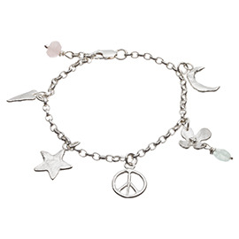 PL4 Peace sign and star bracelet with 5 charms