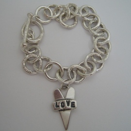 BC3 Melted chunky chain silver bracelet with love heart pendant