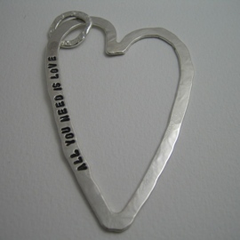 BC13 Flat hammered silver heart pendant with customised hand stamped message